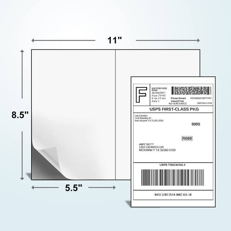 BESTEASY 200 Half Sheet Self Adhesive Shipping Labels, Laser/Ink Jet White Blank Shipping Labels 8.5" x 5.5" Address Labels (100 Sheet Total 200 Labels) - Image 2
